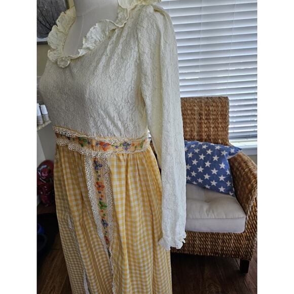 Vintage 1970's Floral Lace Praire Dress Boho Cottagecore Peasant Women's M - Picture 16 of 16
